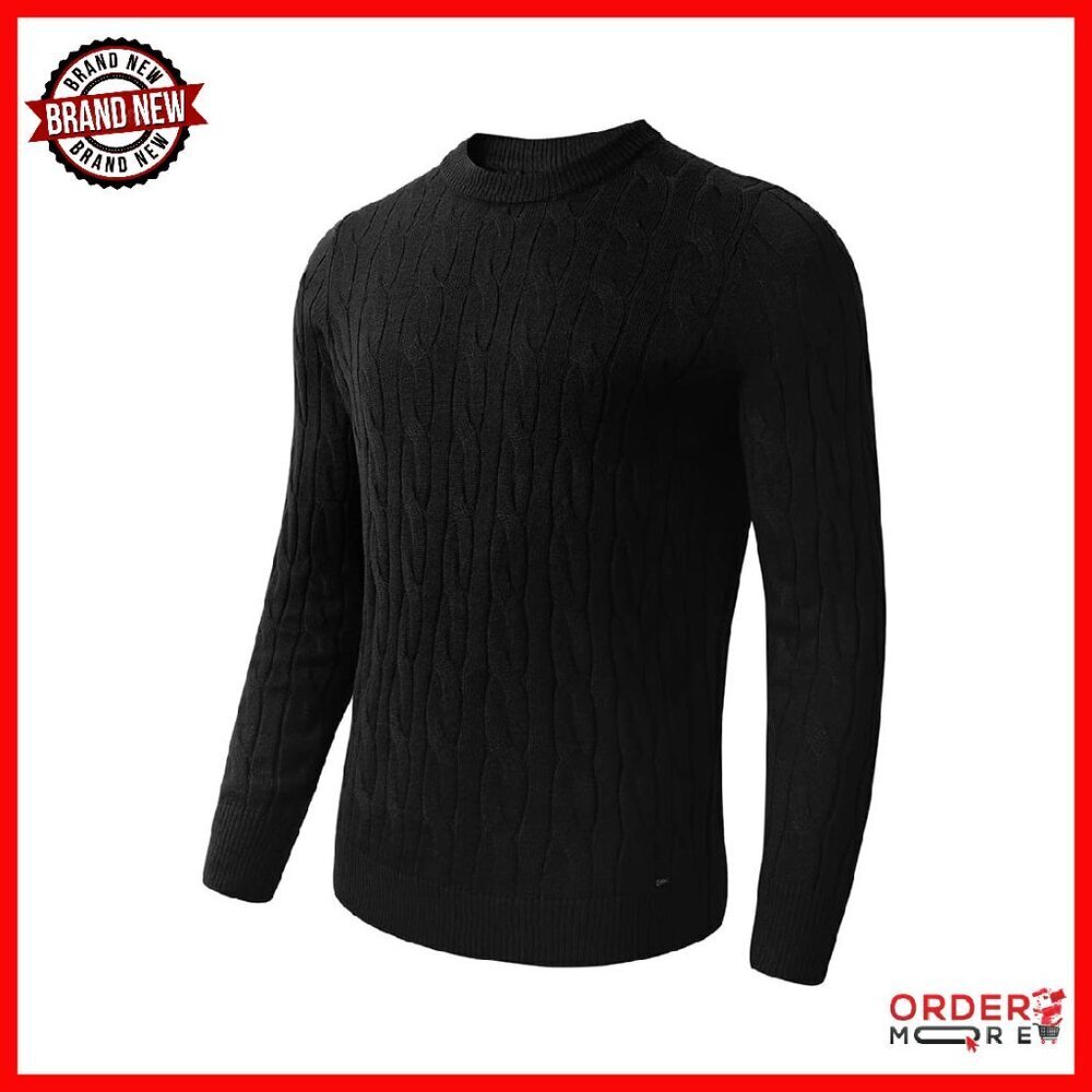 Men's Cable Knit Crewneck Sweater Thermal Pullover Long Sleeve